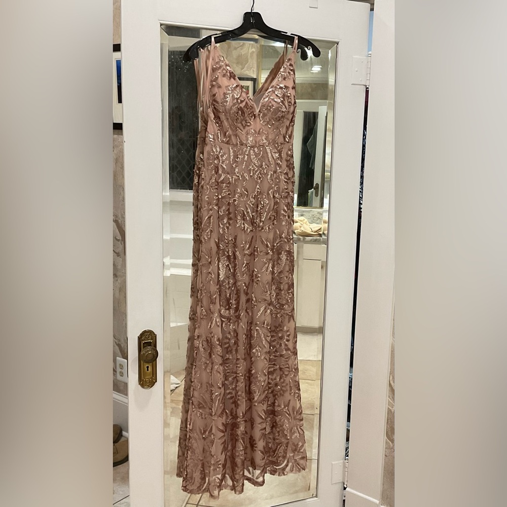BCBGMaxAzria Gold and Pink Embellished Maxi Gown
